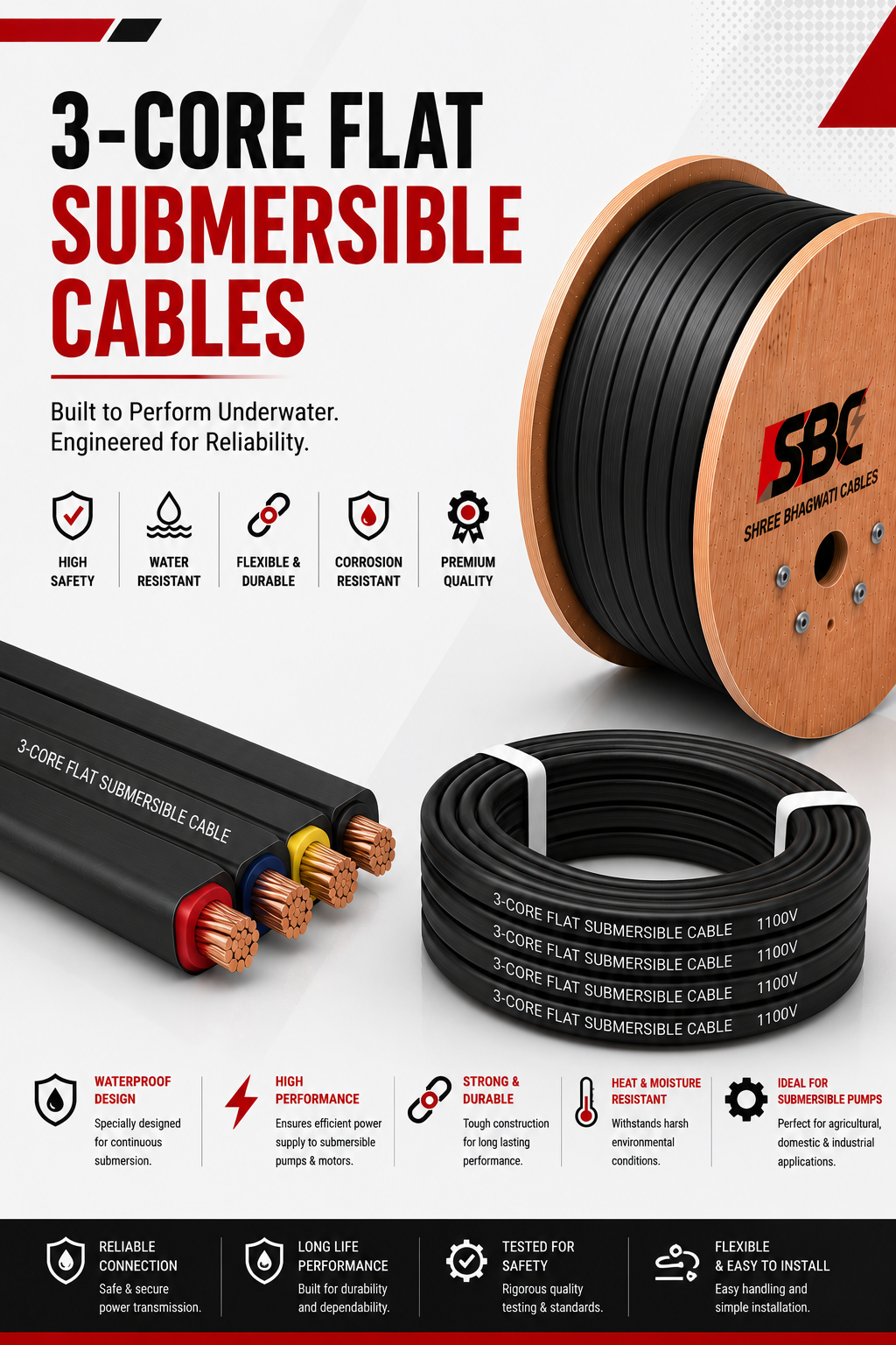 3-Core Flat Submersible Cables